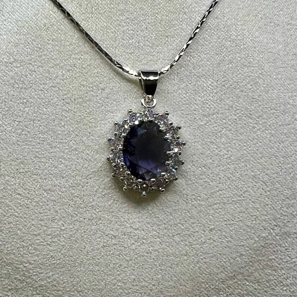 NIB S925 Stamped Silver Amethyst and Zircon Oval Pendant Necklace - Picture 11 of 14